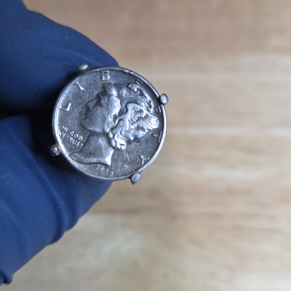 Vintage Mercury Dime Coin Ring - Silver Tone